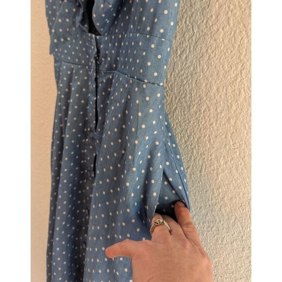 Bonnie Bell Blue and White Polka Dot Midi Flare Dress Size Medium - Picture 6 of 13
